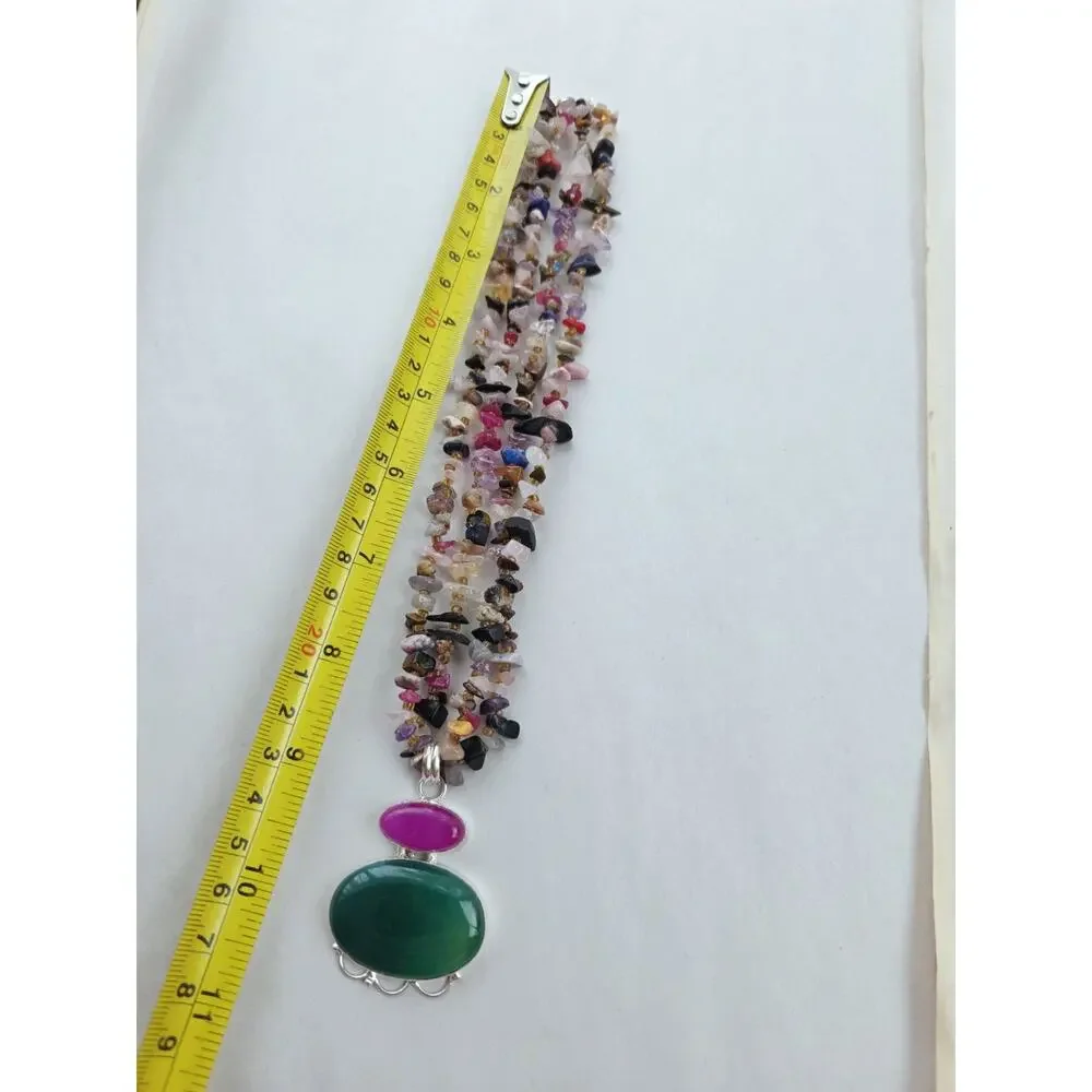 Artisan New Sterling 925 Agate Gemstone Jewel Multi Necklace Colorful Pink Green